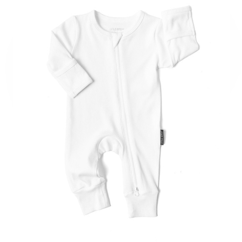 Little Bipsy Ribbed 2-Way Zip Romper White 0-3M Baby One Piece